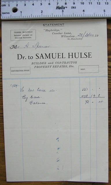 1940 STATEMENT SAMUEL Hulse, Wilmslow £1.70 - PicClick UK