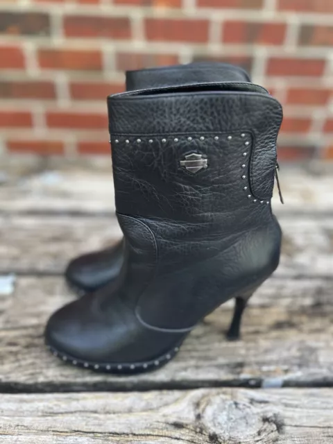 HARLEY-DAVIDSON WOMEN’S BLACK Leather Studded Zip Up Stiletto Heel ...