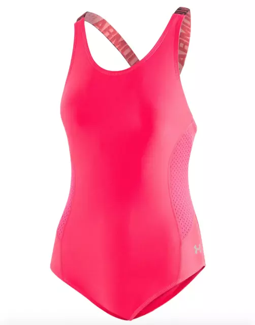 UNDER ARMOUR L36904 Girls Penta Pink Racer One Piece Swimsuit Size