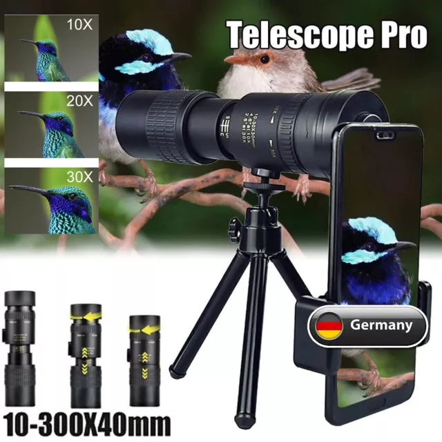 4K 10-300X40mm Super Telephoto Zoom Monocular Telescope Portable Teleskop Neu