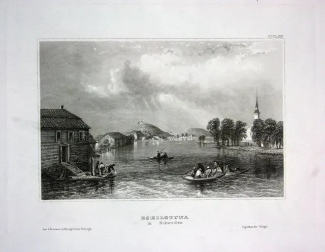 1840 - Eskilstuna Södermanlands Length Sweden Engraving Stahlstich