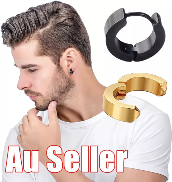 1Pair Stainless Steel Clip On Hoop Earrings Huggie Mens Unisex Non Pierced Ear