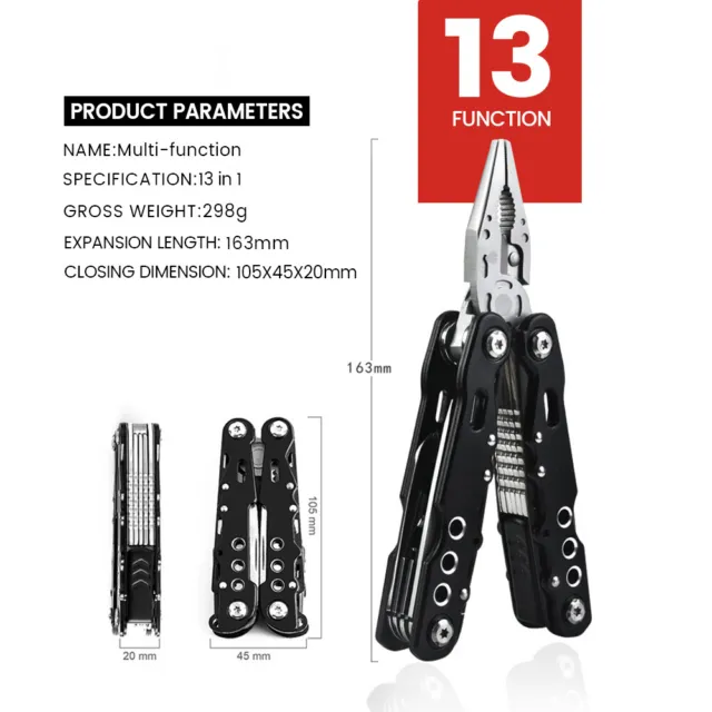 Steel Multi Function All In One Folding Tool Pocket Pliers Knife Camping Hiking 3