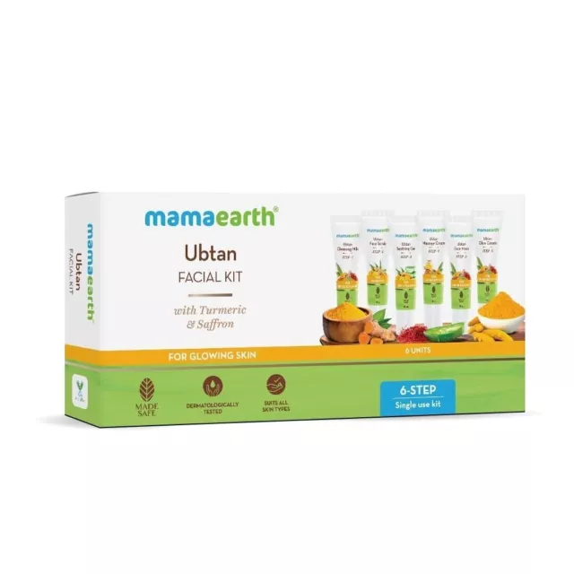 Kit facial Mamaearth Ubtan con cúrcuma y azafrán para una piel radiante 60 g