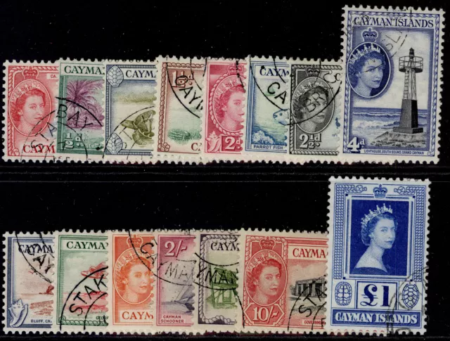 CAYMAN ISLANDS QEII SG148-161a, 1953-62 complete set, FINE USED. Cat £30.