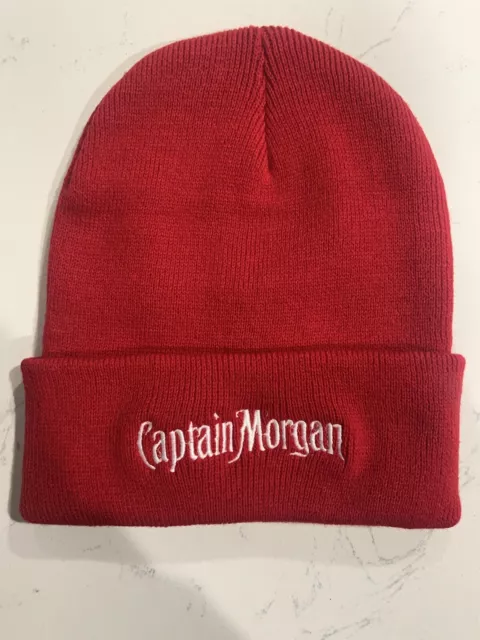 Captain Morgan Knit Beanie Hat Cap - Red w/ White Embroidering -One Size