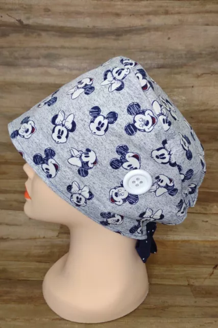 Mickey & Minnie Mouse / Women Tieback Lined Surgical Scrub Cap with Buttons 3