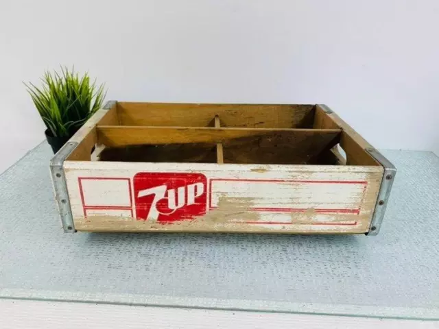 Vintage 7Up Wooden Bottle Tote Carrier Crate Caja Madera