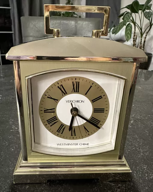 Vintage Mantle Clock Verichron Westminster Chime Gold Brass Quartz Carriage