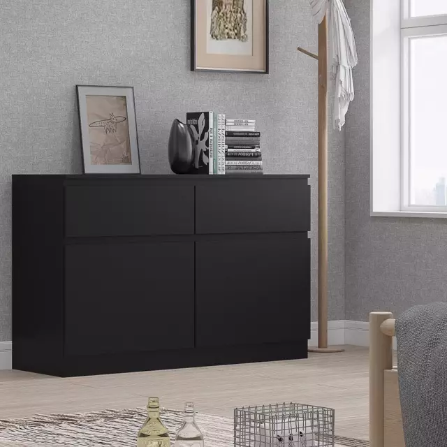 Black Sideboard Storage Unit Scandinavian Matt 2 Door 2 Drawer Large