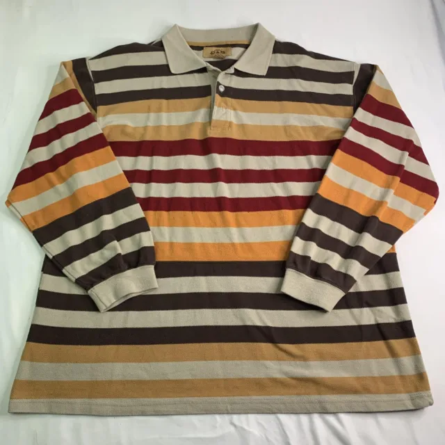 Vintage PJ Mark Mens Long Sleeve Henley Striped Retro Shirt Size 2XL