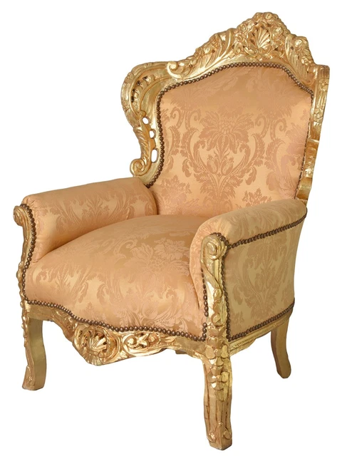 Fauteuil Baroque Marie Louise Rouge - Style Rococo, Cadre Or, Tissu Floral - Neuf