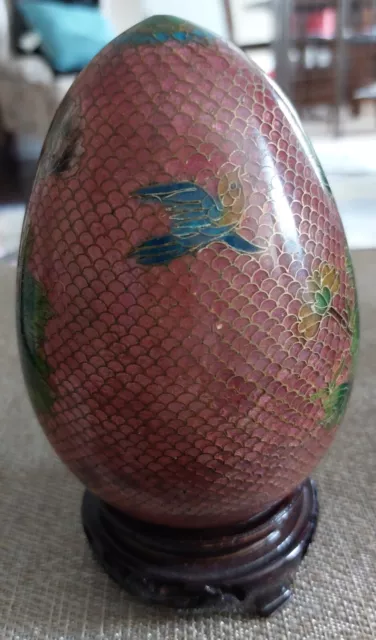 Beautiful Antique Chinese Plique-A-Jour Large Egg On Carved Stand 2