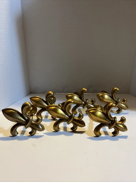Lacquered fleur de leis brass curtain tiebacks Set Of 6