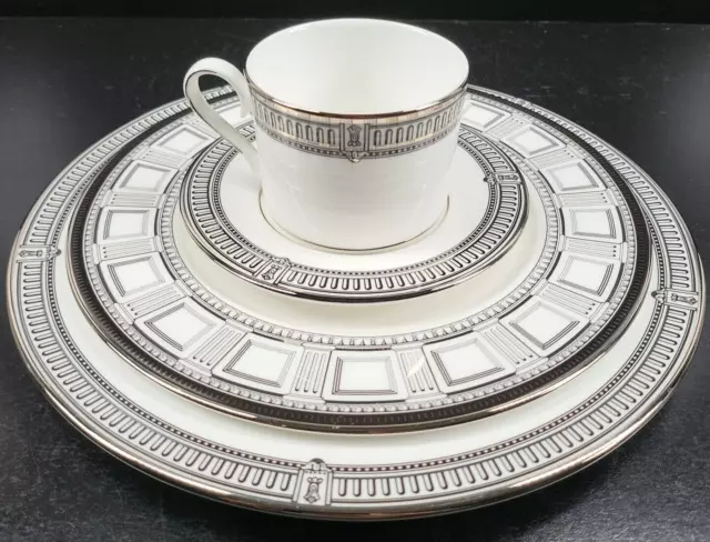 4 Pc Lenox Architect's Table Dinner Luncheon Plates Cup Saucer Set Platinum Lot