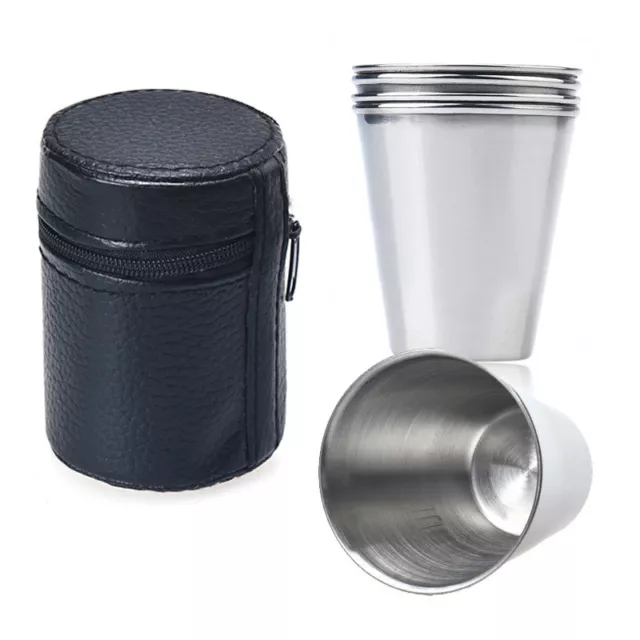 A Set of 4 Stainless Steel Cup Mug Drinking Coffee Tea Tumbler Camping Hiking B8