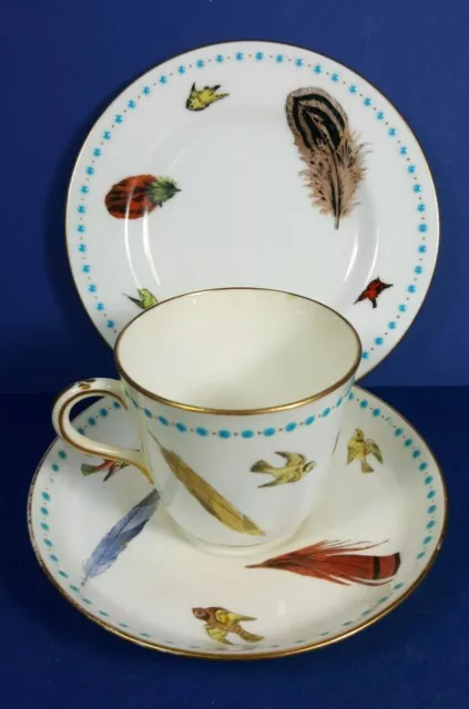 Rare Vintage Minton Birds And Feathers Hand Enamelled Trio - Cup Saucer Plate