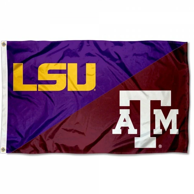 Texas A&M GIG'EM vs LSU TIGERS House Divided Logo Rivalry Flag 3x5"