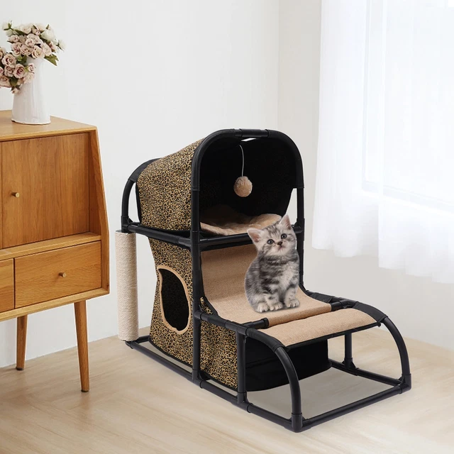 Cat House Bed Furniture Scratching Post Condo Play Pet House Leopard Print NEW