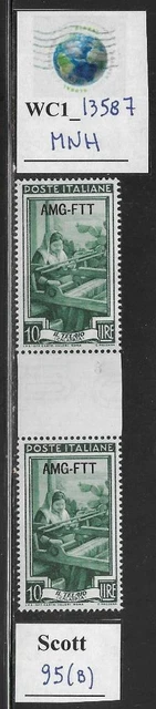 WC1_13587. ITALY: TRIESTE FTT. 10 L gutter pair 1950 ITALY @ WORK. Scott 95. MNH