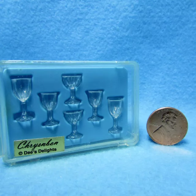 Dollhouse Miniature Chrysnbon Clear Stemware Glass Set Crystal Cut CB110CC