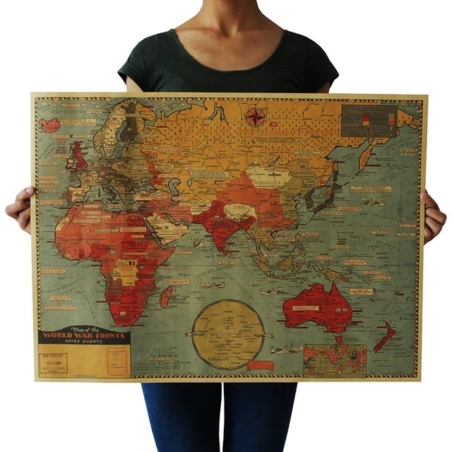 WORLD WAR FRONT map kraft paper retro poster home decor shopping 16.89