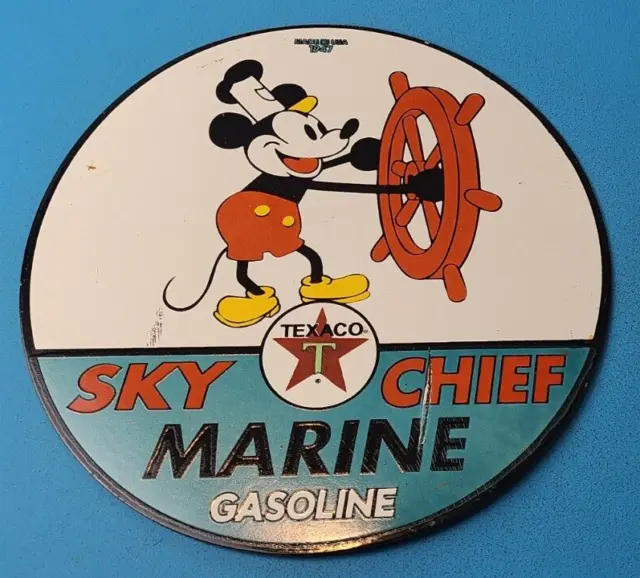 Vintage Texaco Gasoline Porcelain Mickey Mouse Sky Chief Disney Gas Pump Sign