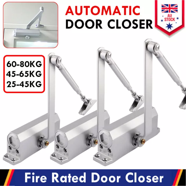 Adjustable Auto Fire Rated Overhead Silver Door Closer & Open Suits 25-45kg AU