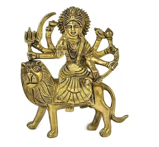 Brass Maa Durga On Lion Rare Showpiece Statue For Home Office Temple Decor