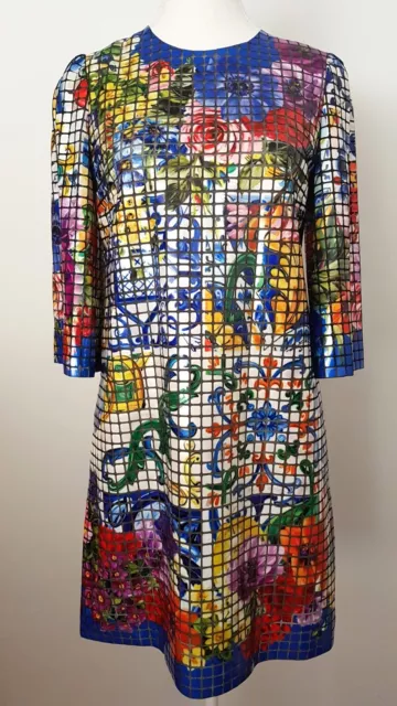 NEW DOLCE & GABBANA Majolica Tile Appliqued Tulle Dress IT40 US4 AU 10 UK8