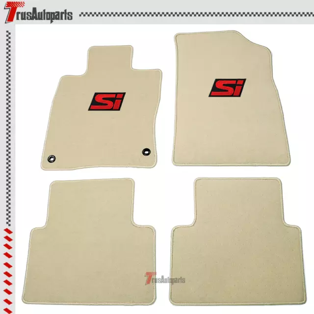 For 19-22 Honda Insight Beige Nylon Floor Mat Carpet Front Rear & Red Si 4PC Set