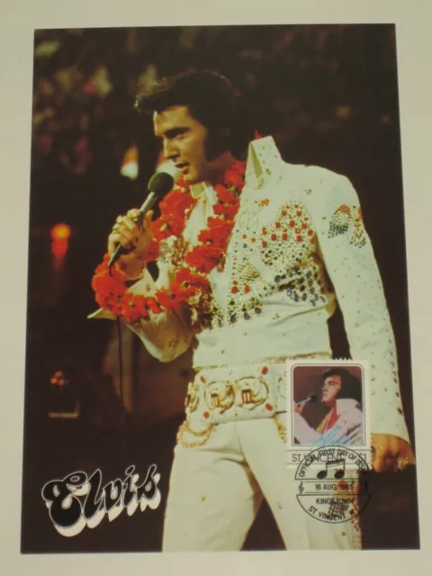 Ersttags- Maxi-Postkarte mit  Elvis Presley  Briefmarke  St.Vincent 16 Aug. 1985