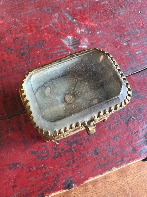 19th Eme Antique Gold Brass & Beveled Glass Miniature Jewelry Box 19th 2