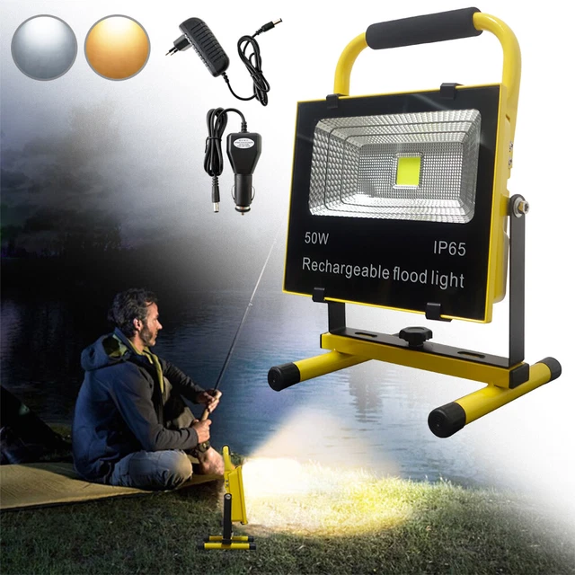 LED AKKU Fluter Handleuchte Außenlampe Arbeitstrahler 50W Kaltweiß/Warmweiß IP65