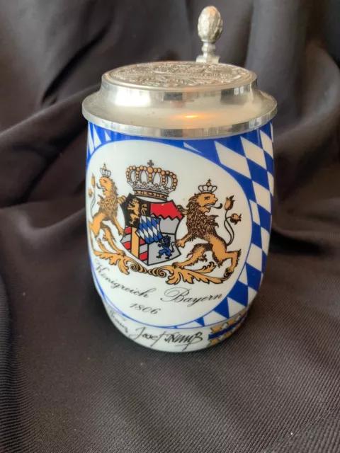 Porzelan Bierkrug von Studio Wagner mit Zinndeckel 0,5 L - Franz Josef Strauß