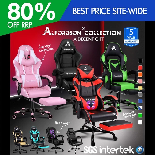 ALFORDSON Gaming Office Chair Racing Executive Footrest Computer Seat PU Leather