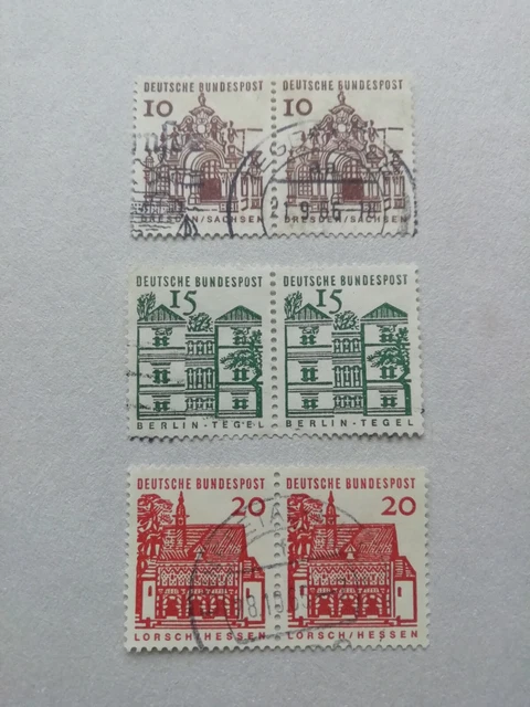 Deutsche Bauwerke 1964 BRD - 10, 15, 20 Pf, waagerechte Paare - alle gestempelt