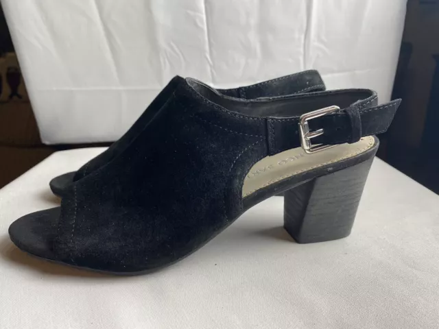 Franco Sarto Mandi Womens Black Suede Sling Back Peep Toe Heels Sandals Size 7.5