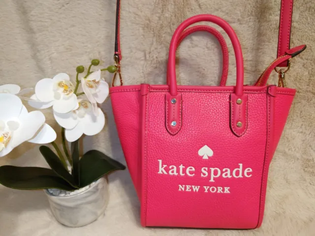 Kate Spade New York Ella Mini Top Zip Tote Crossbody Bikini Pink White Logo  NWT