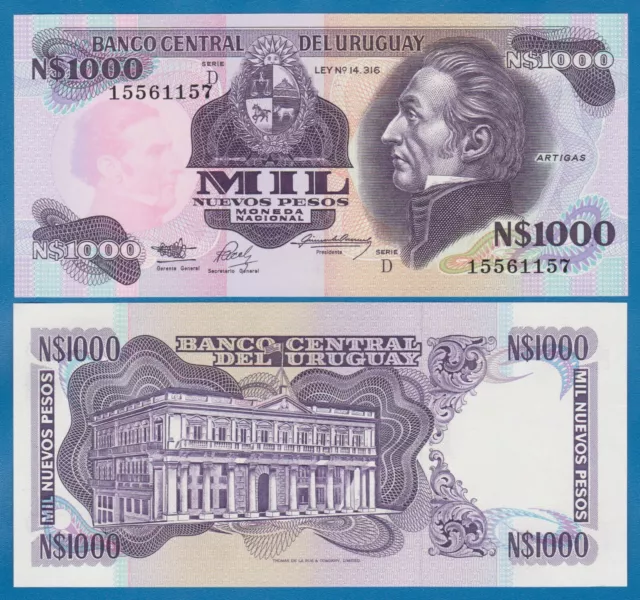 Uruguay 1000 Nuevos Pesos P 64Ab 1992 UNC Series D ( P 64A b )