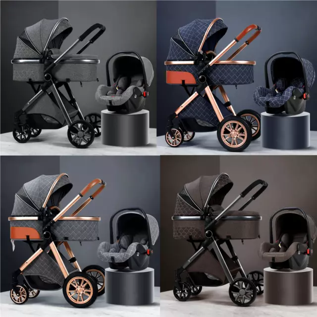 Baby Pushchair 3 in 1 Travel System  Pram Buggy With Car Seat Folding Stroller