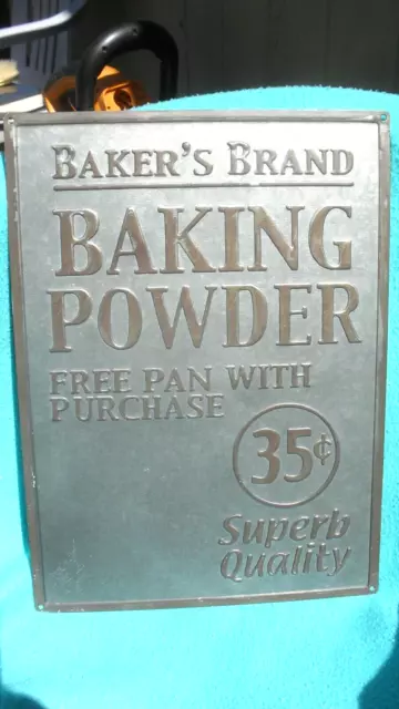 Vintage Baker's Brand Baking Powder Embossed Heavy Metal Advertising Sign - 14 3