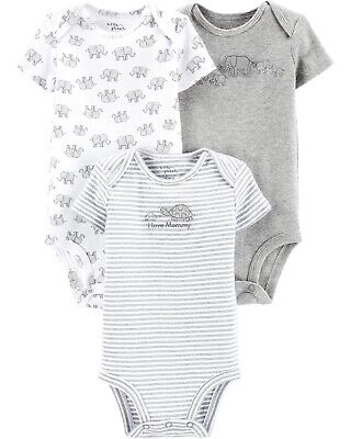NWT Carter's 6 Months Elephant Turtle Organic Striped 3-Pack Neutral Bodysuits