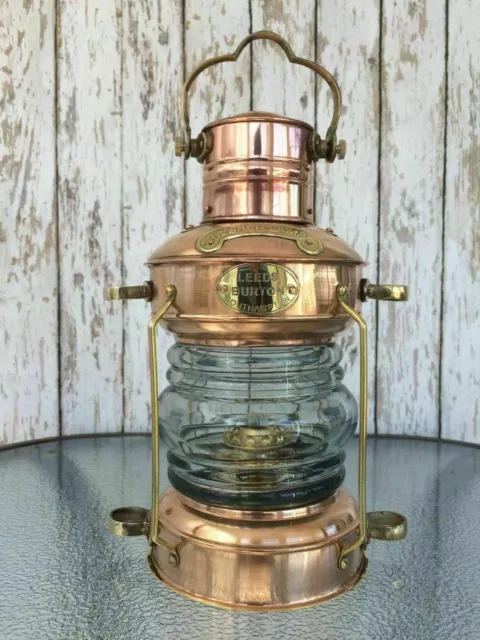 Brass & Copper Anchor Oil Lamp ~ Nautical Maritime Ship Lantern ~ Boat Light NEW