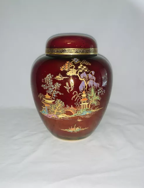 Crown Devon, Fieldings - Rouge Royale, Mikado / Pagoda pattern large lidded jar