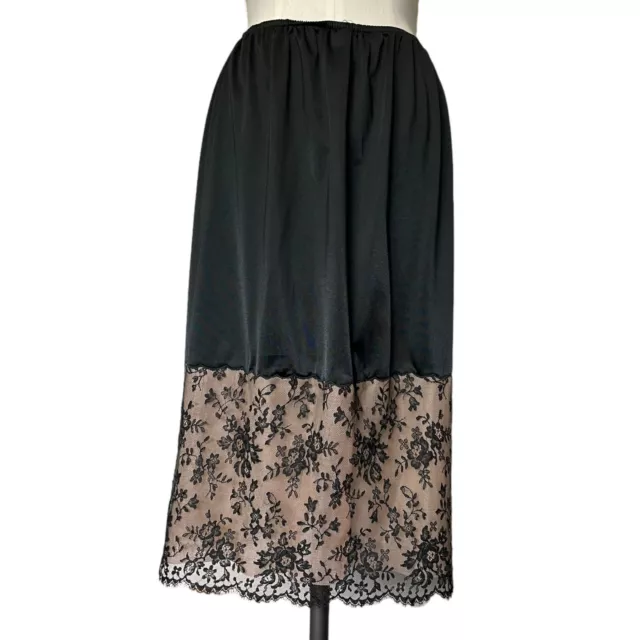 60s Claire Sandra Lucie Ann Black Nude Floral Lace Large Sissy Half Slip Skirt