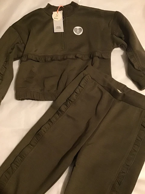 River island mini girls aged 2-3 years dark khaki frilly tracksuit BNWT