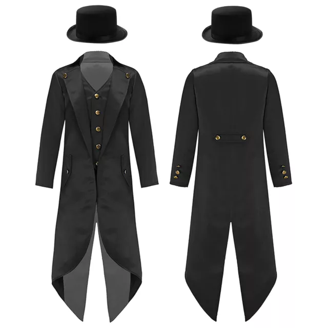 Boys Tailcoat Jacket Tuxedo and Hat Magic Show Circus Ringmaster Cosplay Costume