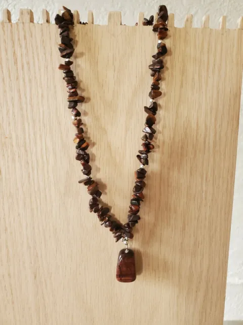 Natural Tigers Eye Pendant Necklace Healing Stone Crystal Gem Chip + Pendant