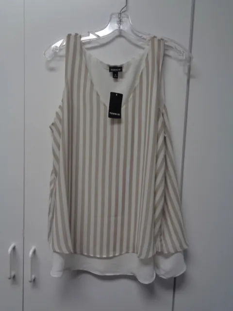 NWT Women's Sz 0 Torrid White & Brown Striped Pullover  Sleeveless Blouse